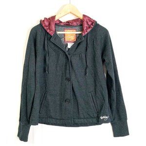 BILLABONG y2k soft short button up jacket hooded with a satin/silk lining.